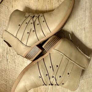 SO Tan Ankle Booties with Studded Straps